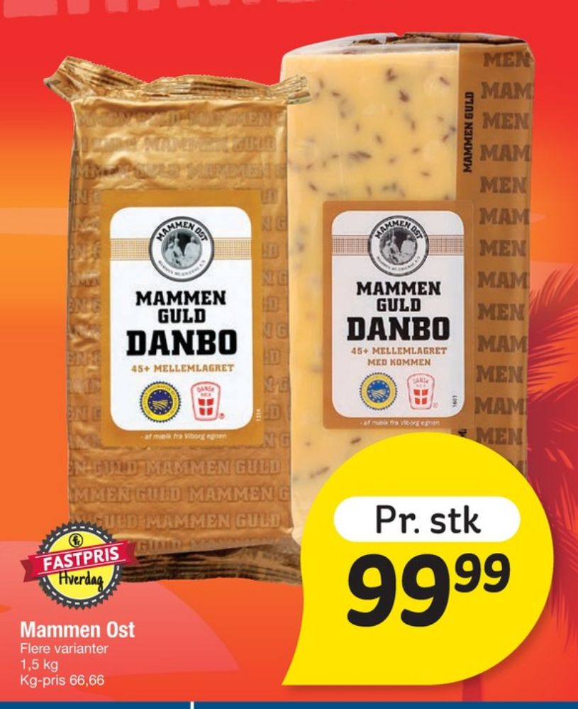 Mammen, Skæreost Danbo Guld Mellemlagret Kommen