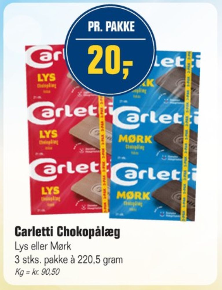 Carletti Den Mørke, Pålægschokolade Mørk