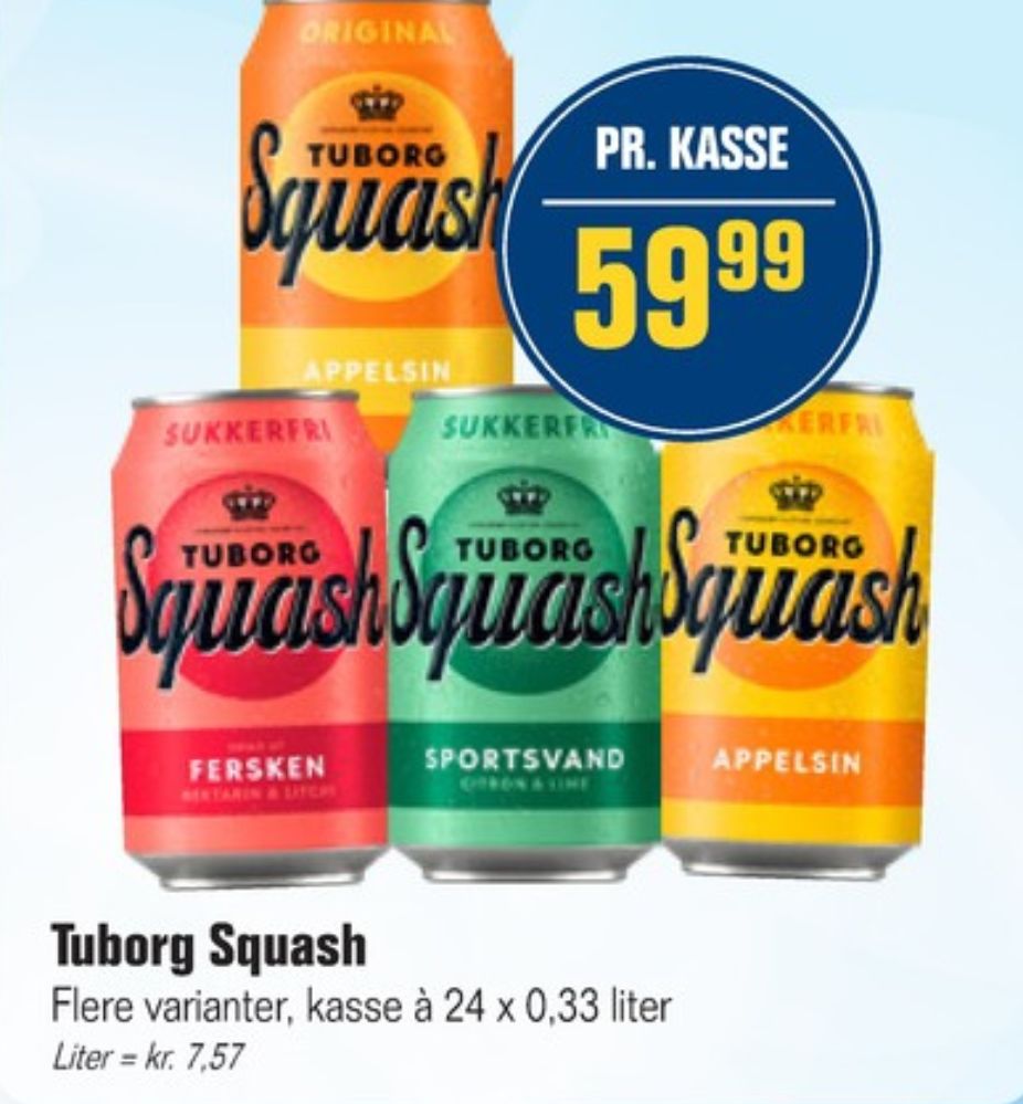 Tuborg Squash, Ferskensodavand Sukkerfri 24 pk.