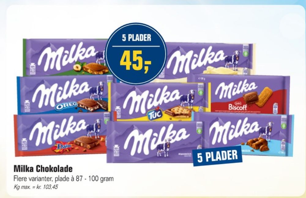 Milka Oreo, Chokoladeplade 