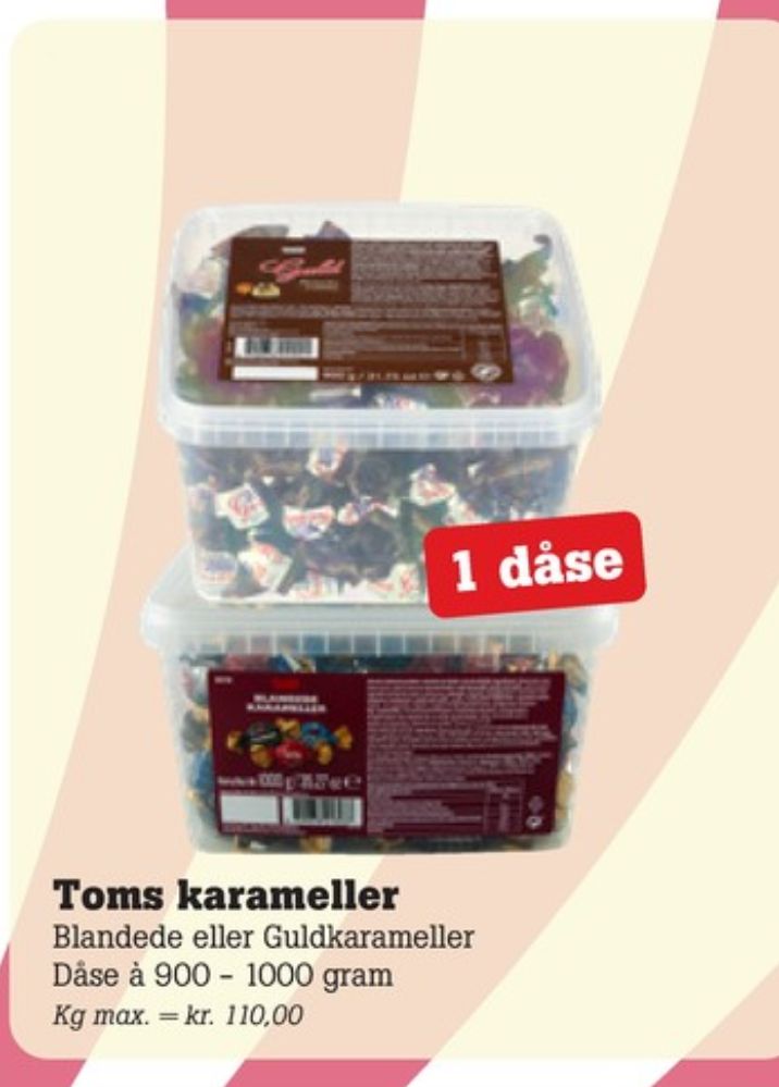 Toms Guldkarameller, Karameller
