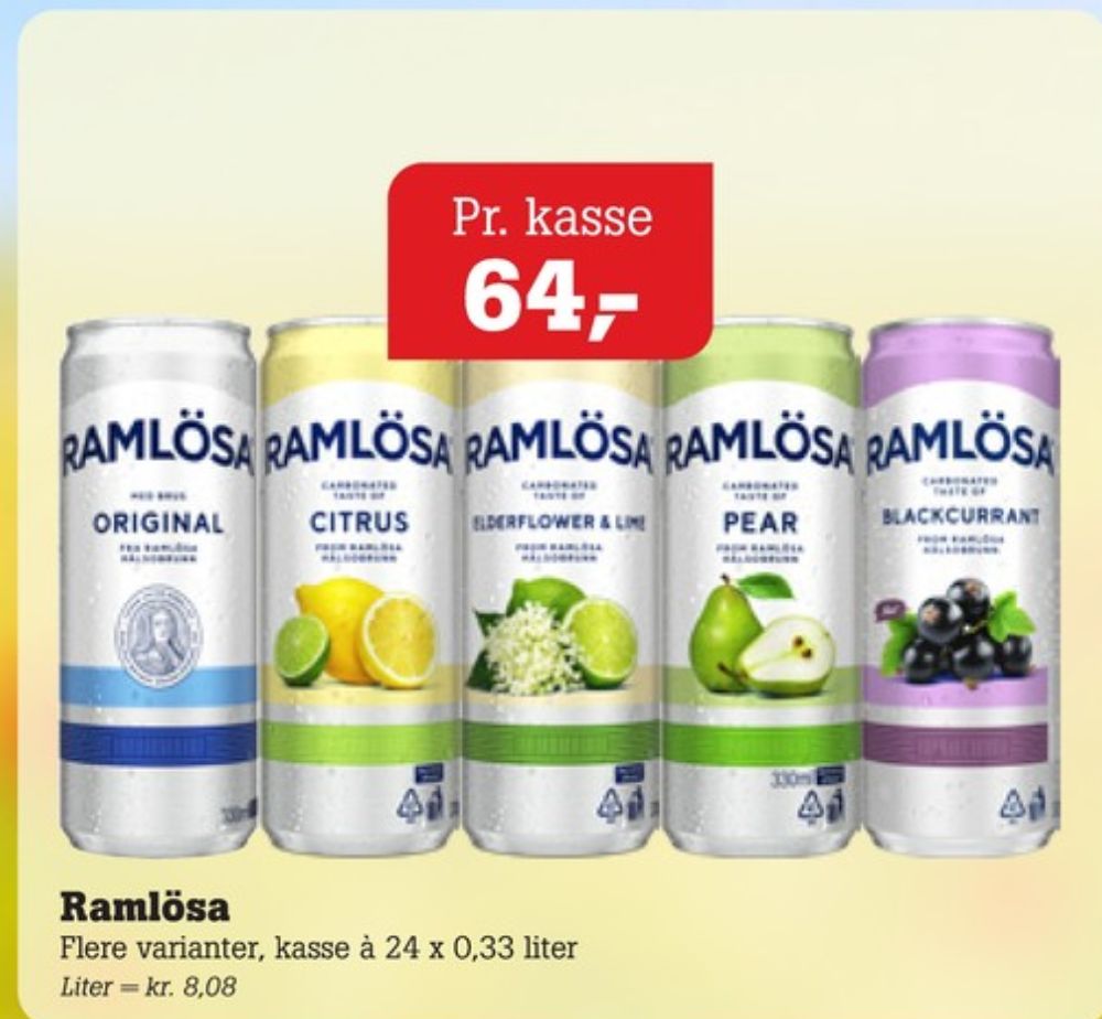 Ramlösa Hyldeblomst & Lime, Mineralvand med brus 24 pk.