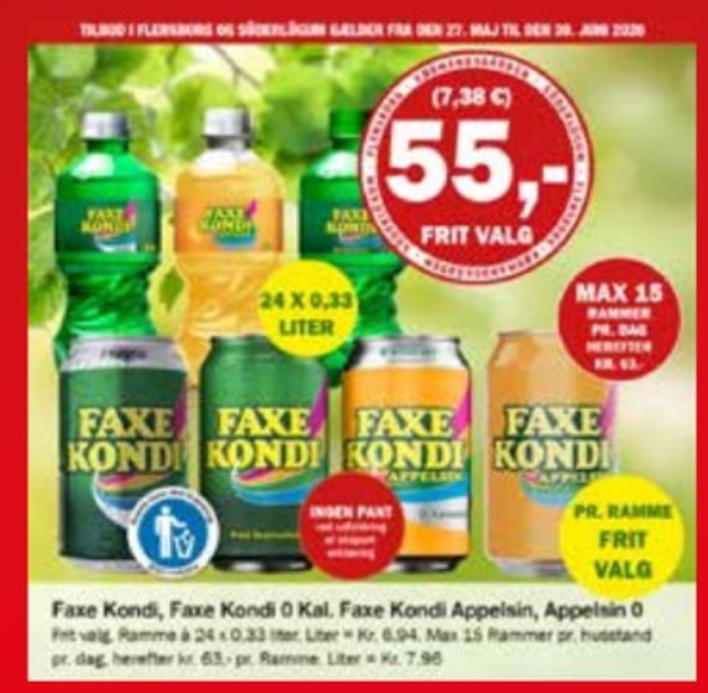 Faxe Kondi 0 Kalorier Appelsin, Appelsinsodavand 24 pk.