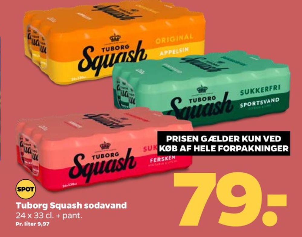 Tuborg Squash, Sportssodavand Citron Lime Sukkerfri 24 pk.