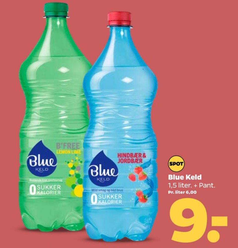 Blue Keld Hindbær & Jordbær, Mineralvand med brus, hindbær og jordbær