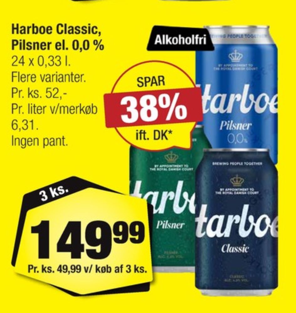 Harboe Pilsner 0,0%, Øl - Alkoholfri 24 pk.