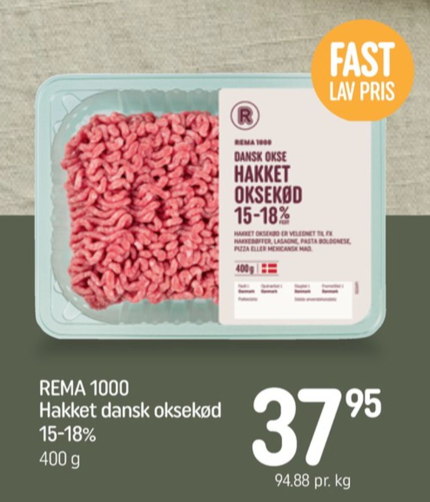 Rema 1000, Hakket oksekød 15-18%