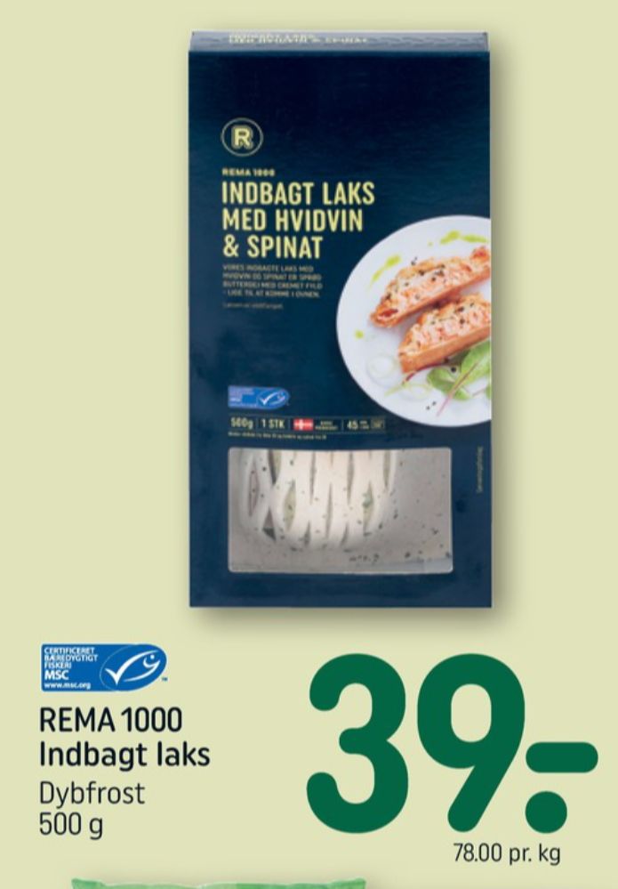 Rema 1000, Indbagt Laks med Hvidvin & Spinat