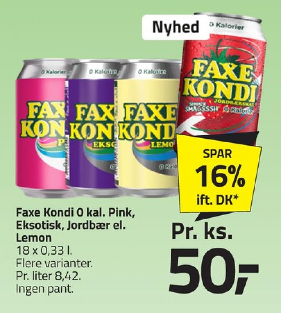 Faxe Kondi 0 Kalorier Pink Lemonade, Sodavand 18 pk.