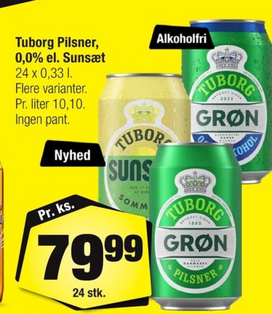 Tuborg Grøn 0,0, Øl - Alkoholfri 24 pk.