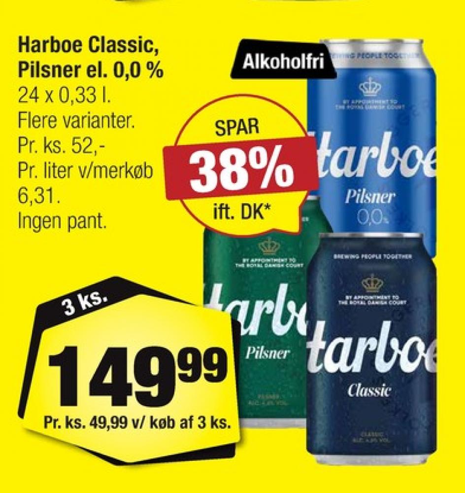 Harboe Pilsner 0,0%, Øl - Alkoholfri 24 pk.