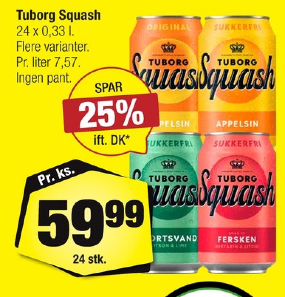 Tuborg Squash, Ferskensodavand Sukkerfri 24 pk.