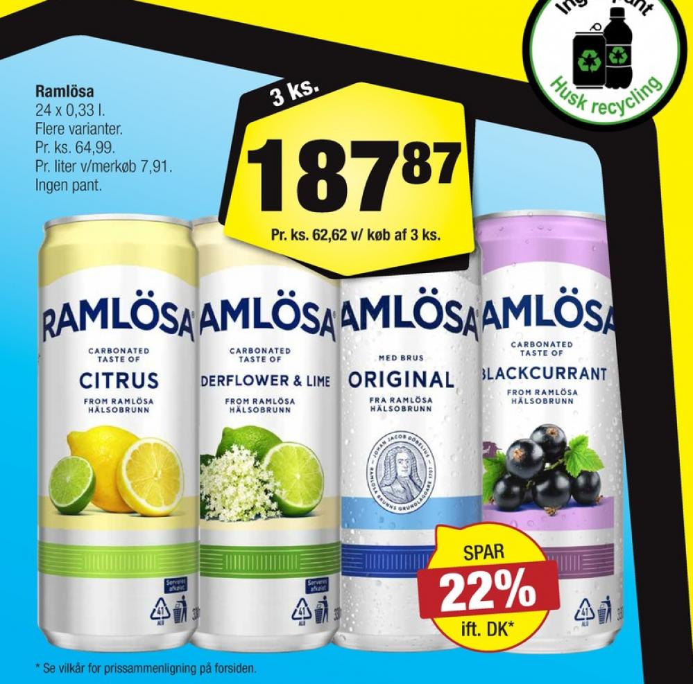 Ramlösa Hyldeblomst & Lime, Mineralvand med brus 24 pk.