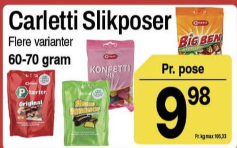 Carletti Big Ben, Karameller