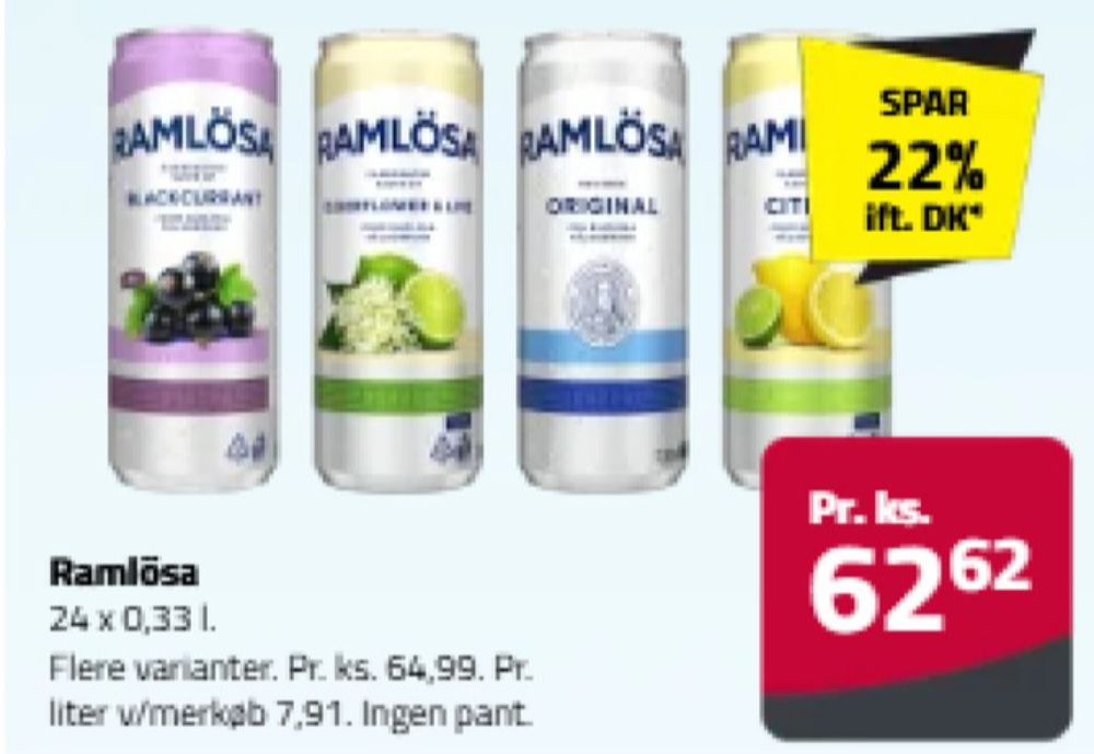 Ramlösa Citrus, Mineralvand med brus 24 pk.