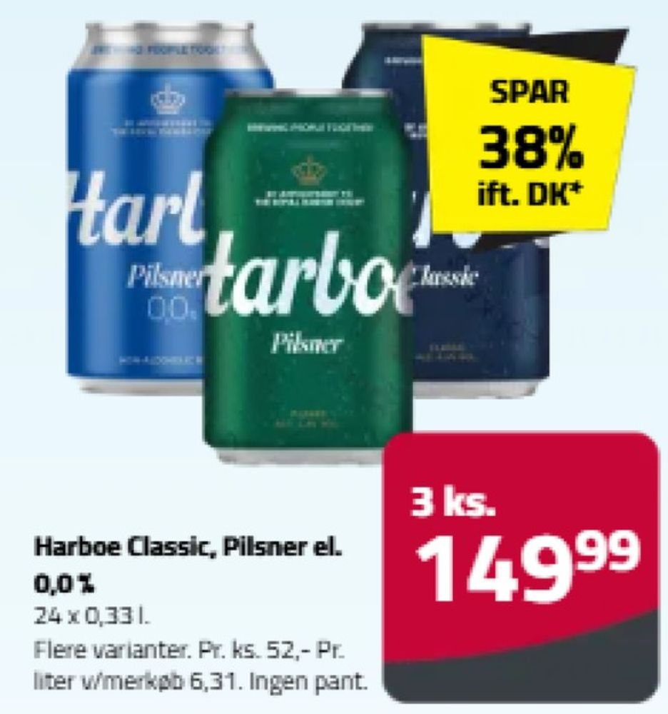 Harboe Pilsner 0,0%, Øl - Alkoholfri 24 pk.