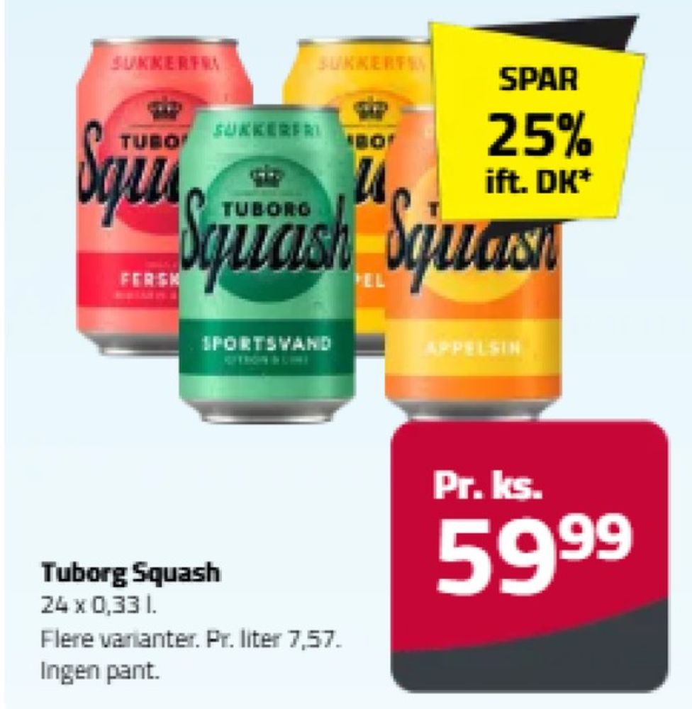 Tuborg Squash, Sportssodavand Citron Lime Sukkerfri 24 pk.