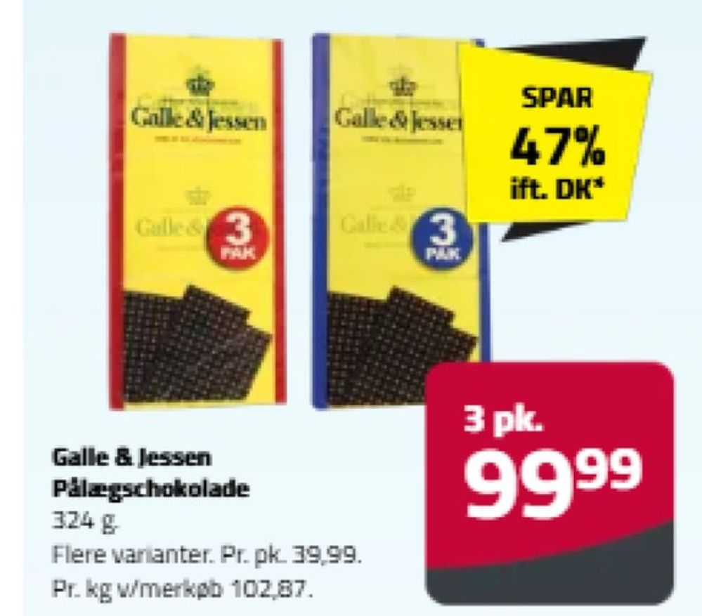 Galle & Jessen, Pålægschokolade Mælk