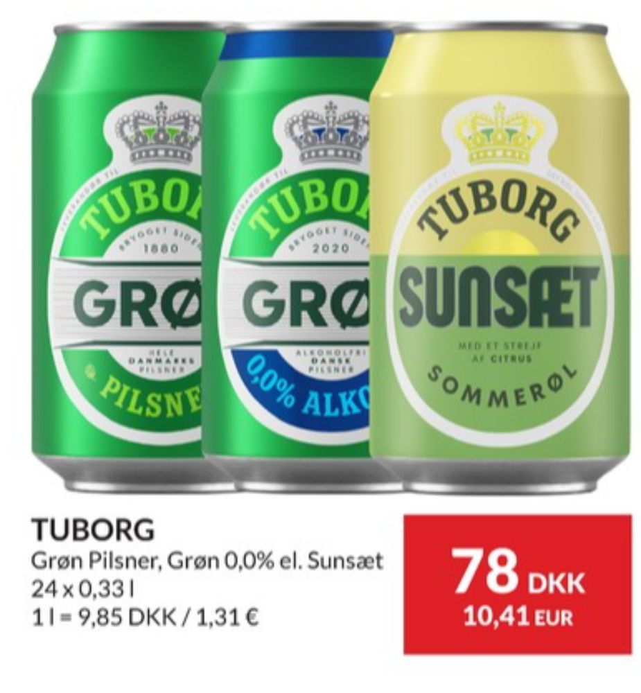 Tuborg Grøn 0,0, Øl - Alkoholfri 24 pk.