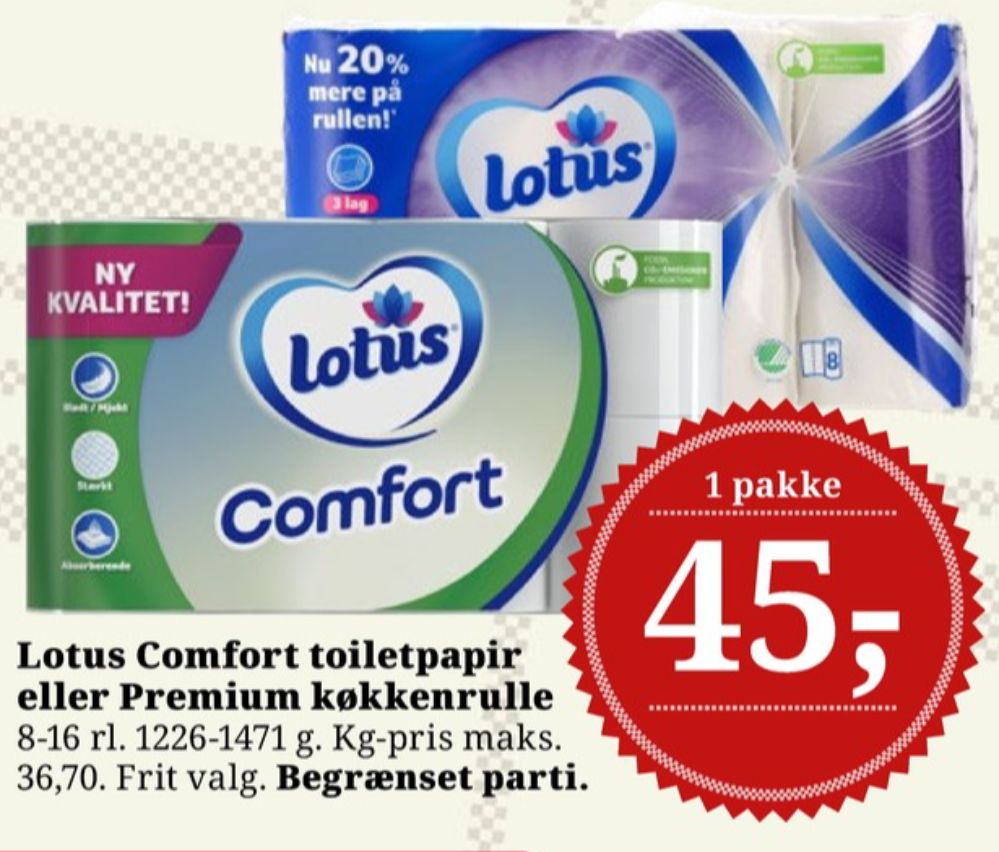 Lotus Comfort, Toiletpapir