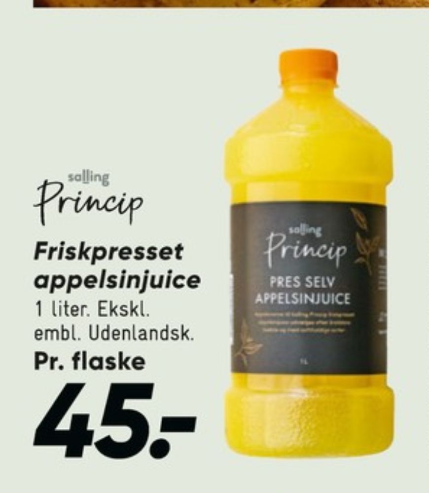 Salling Princip, Appelsinjuice friskpresset