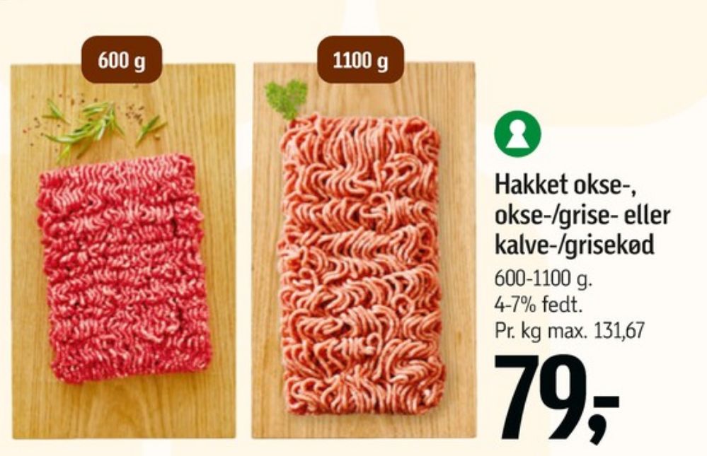 Hakket kalv og grisekød 4-7%