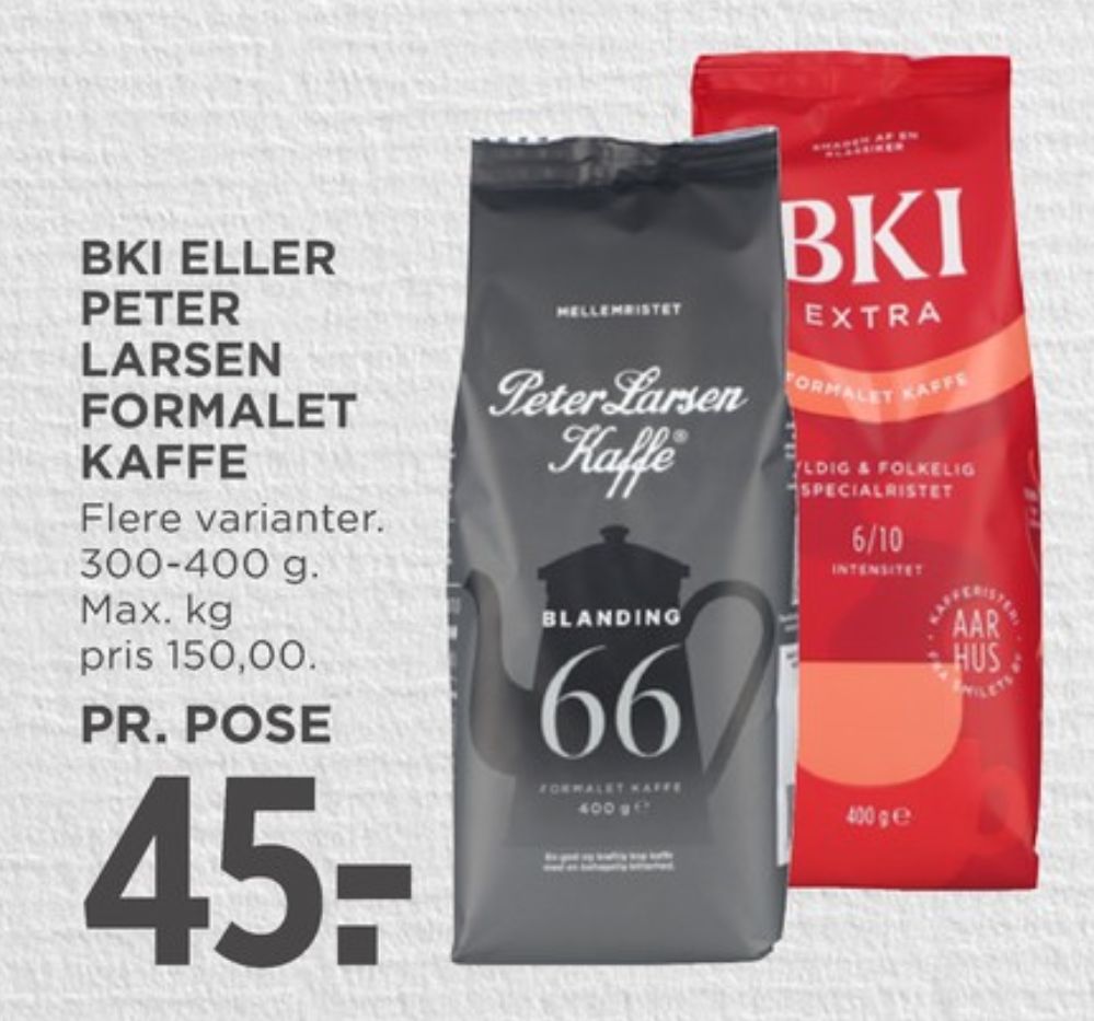 BKI Extra Specialristet, Kaffe Formalet