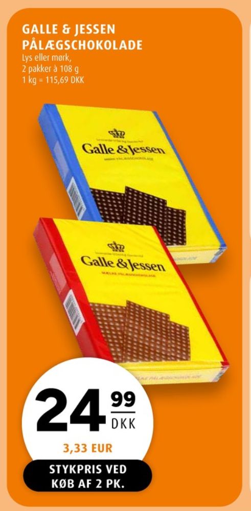 Galle & Jessen, Pålægschokolade Mørk