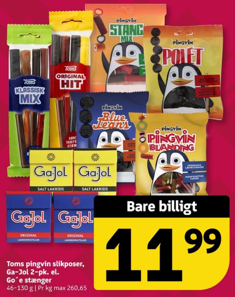 Toms Pingvin Stang Mix, Slikposer