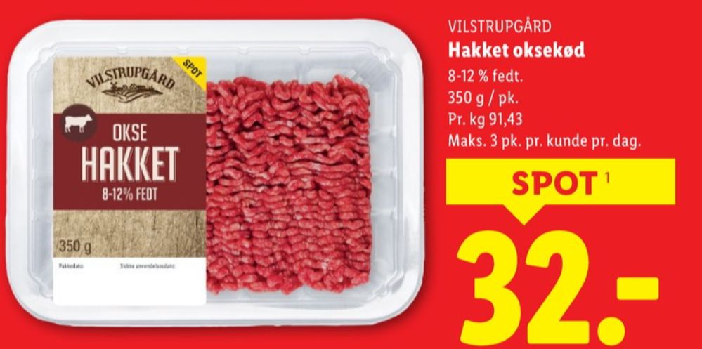 Vilstrupgård, Hakket oksekød 8-12%