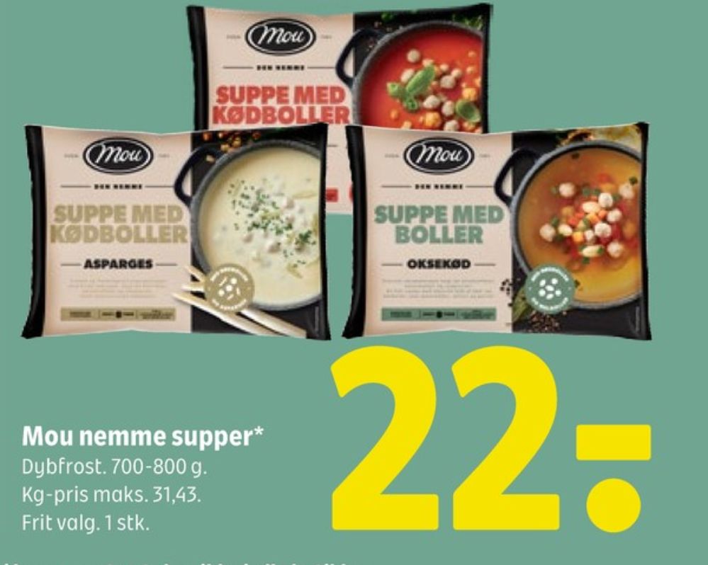 Mou, Aspargessuppe med Kødboller