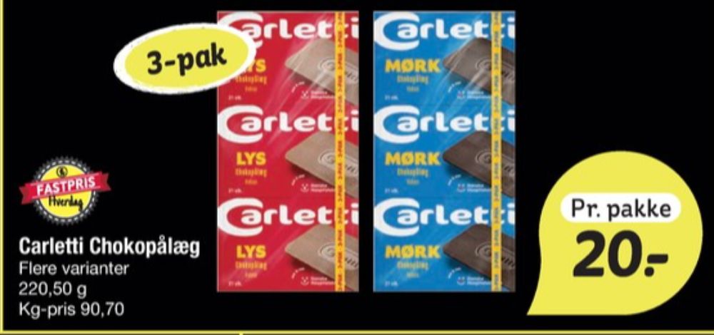 Carletti Den Mørke, Pålægschokolade Mørk