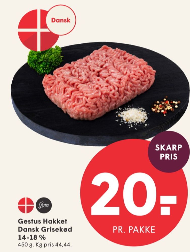 Gestus, Hakket grisekød 14-18%