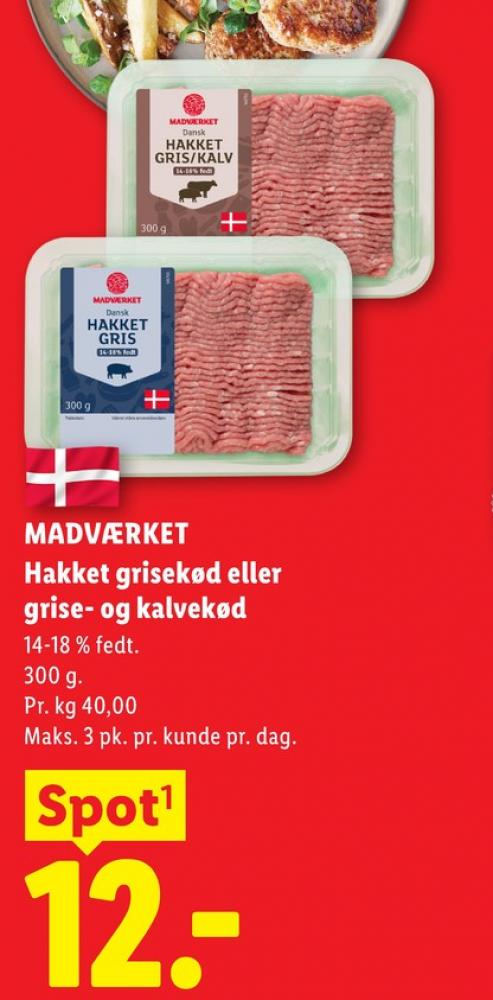 Madværket, Hakket grisekød 14-18%