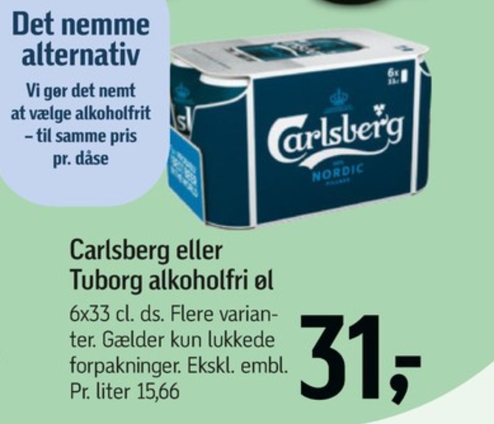 Tuborg Classic 0,0, Øl - Alkoholfri 6 pk.