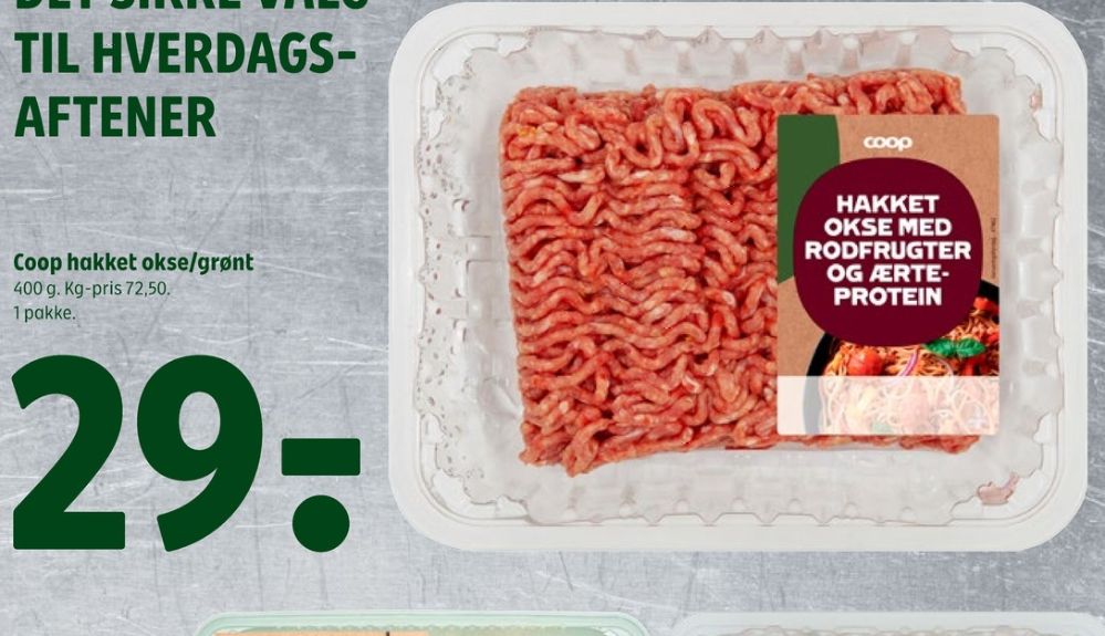 Coop, Hakket oksekød med rodfrugter & ærteprotein
