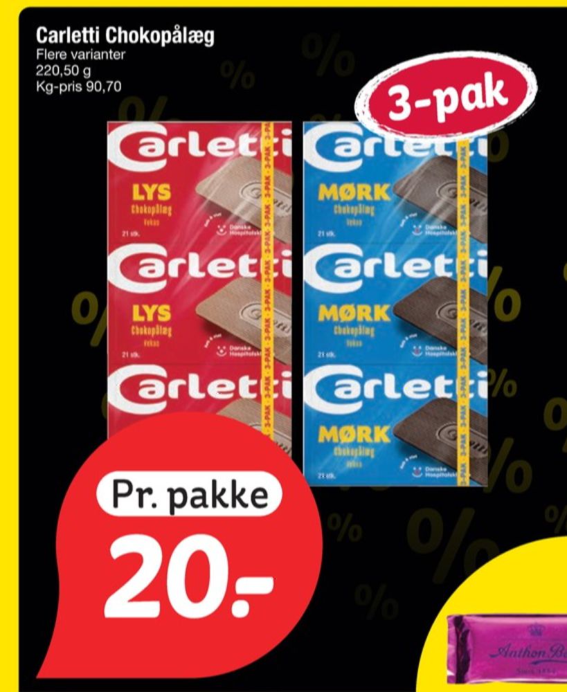 Carletti Den Lyse, Pålægschokolade Lys
