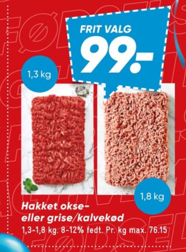 Hakket kalv og grisekød 8-12%
