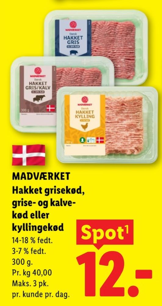 Madværket, Hakket grisekød 14-18%