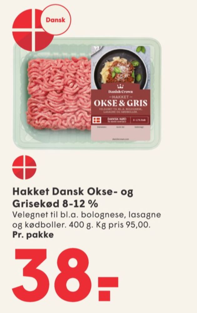 Danish Crown, Hakket Okse & Grisekød 8-12%