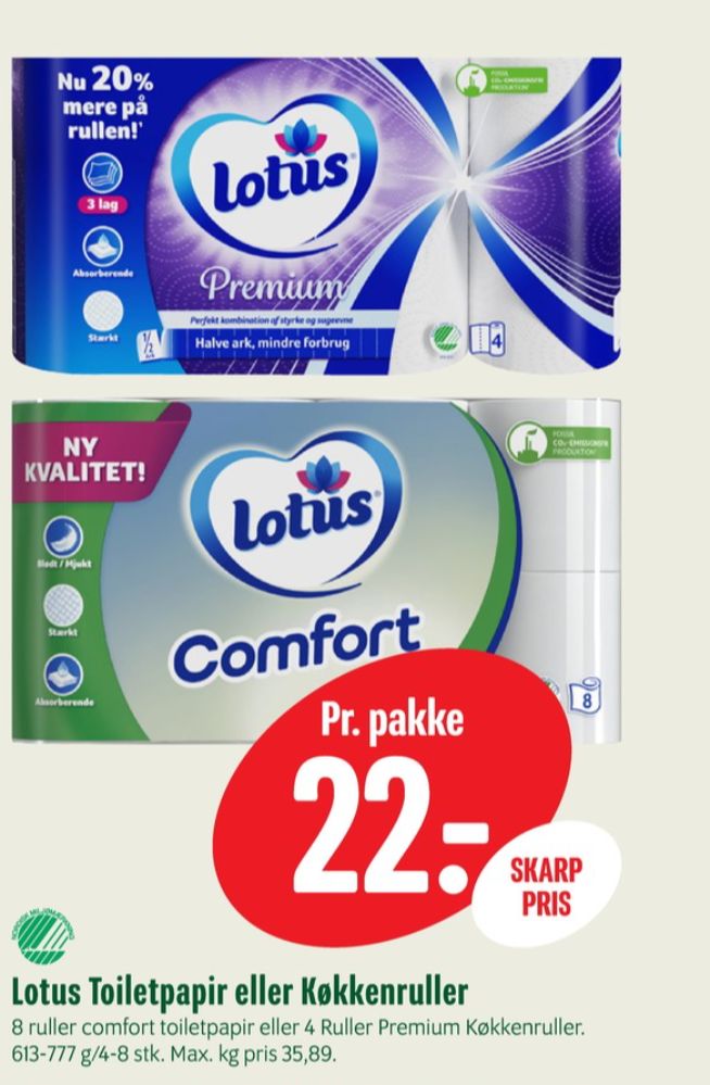 Lotus Comfort, Toiletpapir