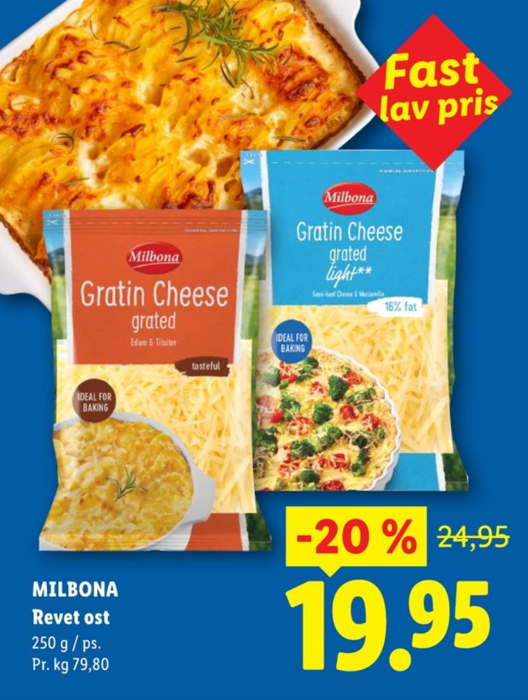 Milbona, Revet ost Gratin Cheese light