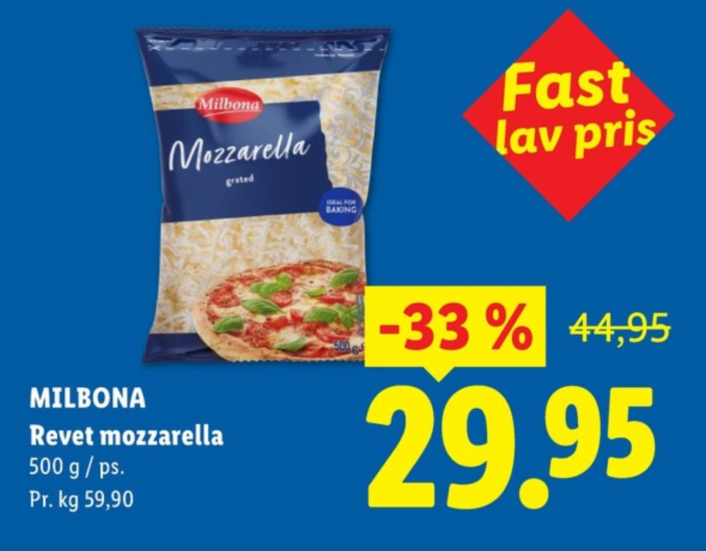 Milbona, Revet ost Mozzarella Grated