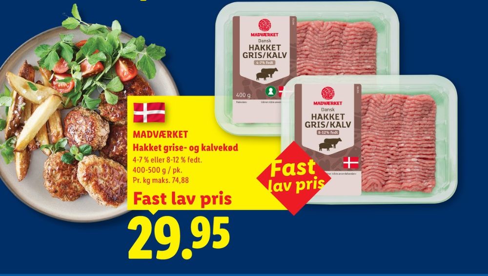 Madværket, Hakket kalv og grisekød 8-12%