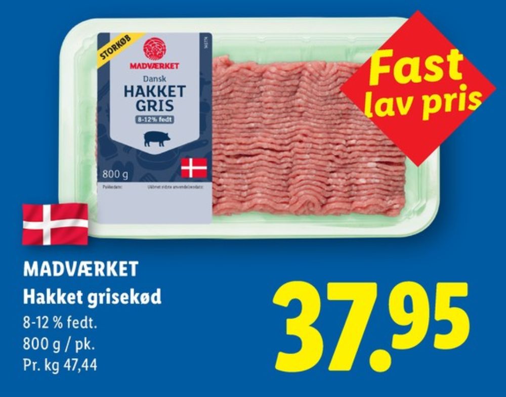 Madværket, Hakket grisekød 8-12%