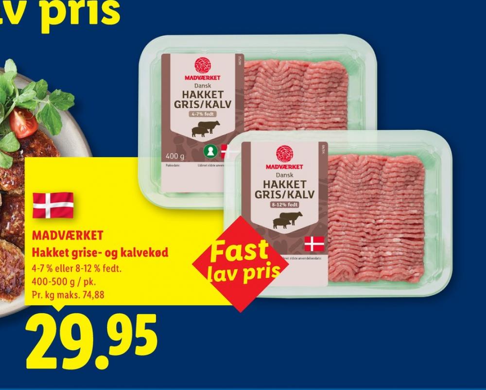 Madværket, Hakket kalv og grisekød 8-12%