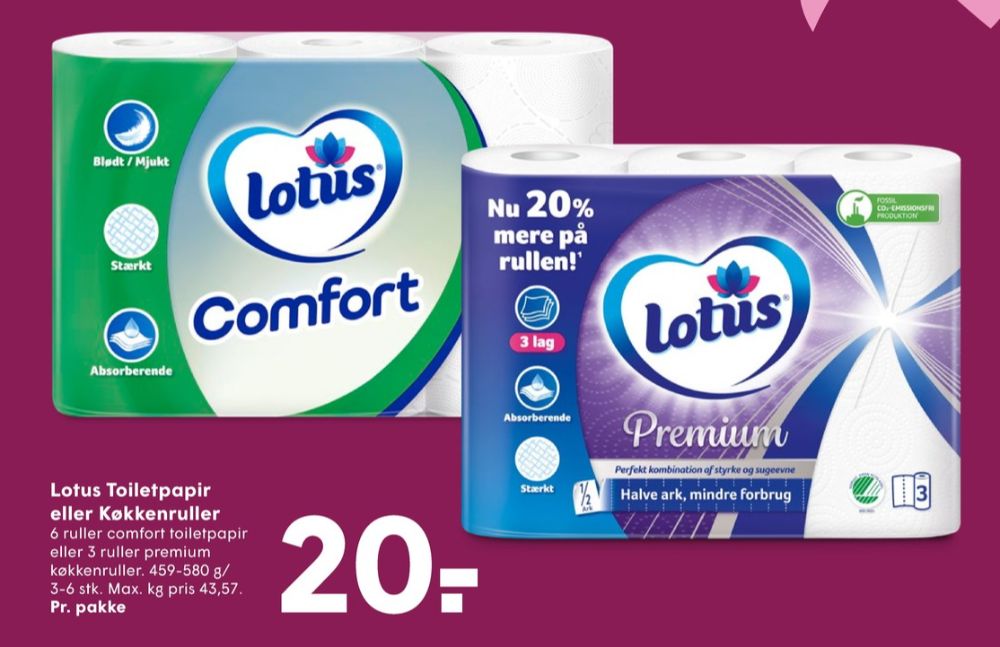 Lotus Comfort, Toiletpapir