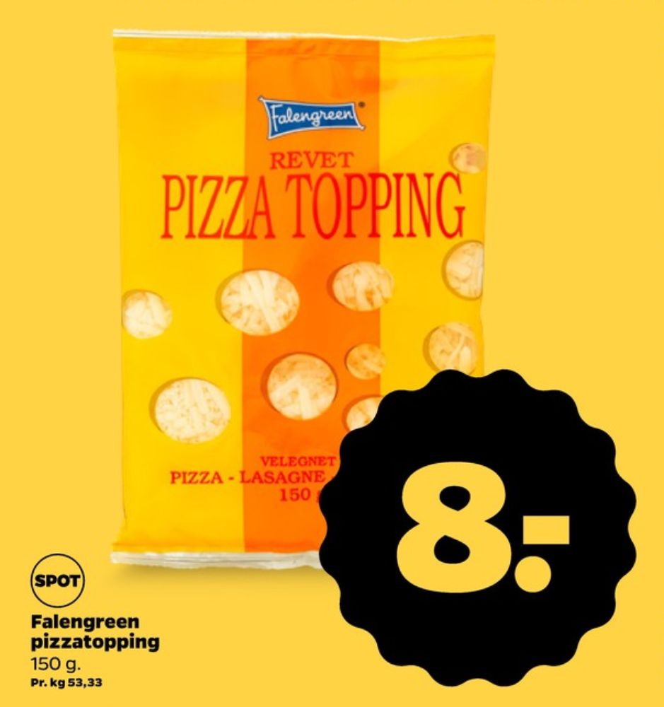 Falengreen, Revet ost Pizzatopping
