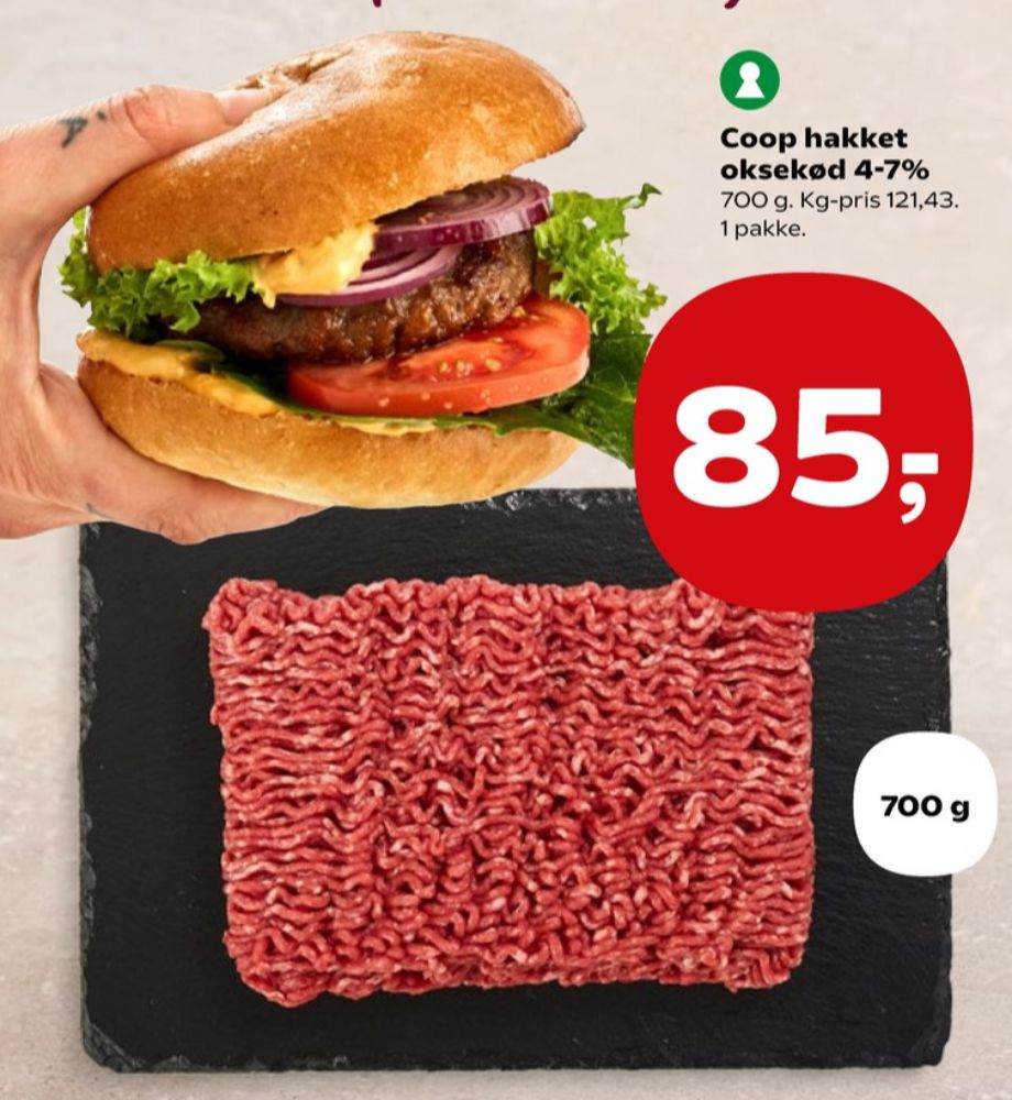 Coop, Hakket oksekød 4-7%