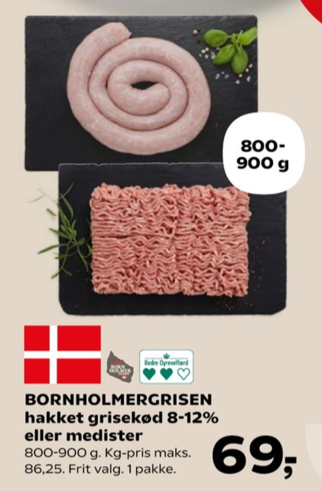 Bornholmergrisen, Hakket grisekød 8-12%